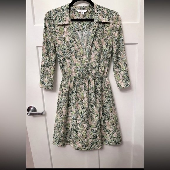 CAbi Dresses & Skirts - CAbi Green and Cream Leaf Print Mini Dress